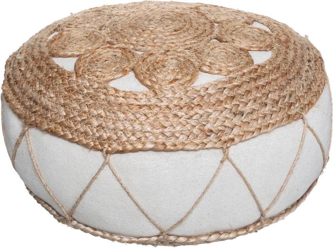 Atmosphera Rituals floor cushion - beige - jute/cotton - 43 x 18 cm - Extra thick round floor seat cushion/mattress cushion - Low pouffe