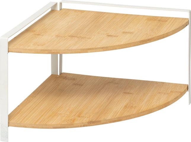 5Five Ordera Étagère d'angle bambou - 2 niveaux - 30x29x21cm - Blanc/Beige