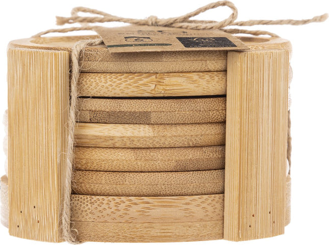 Secret de Gourmet Dessous de verre - 6 pièces - bois de bambou - rond - D10 cm - sous-verre - avec support