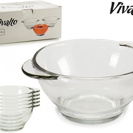 Vivalto - Lot de 6 bols en verre transparent avec anses - 43.5cl - Bols à soupe - Bol en verre