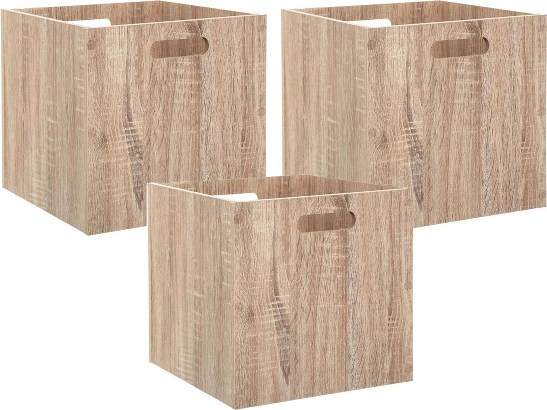 5Five Storage/cupboard basket - 3x - light brown - MDF wood - 29L - 31 x 31 x 31 cm - Storage baskets/crates