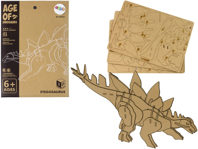 Puzzle 3D en bois Stegosaurus - Kit de construction éducatif 41 pièces - Jouet de construction Dinosaure - Puzzle 3D - Kit de modélisme - Dinosaures - Stégosaure