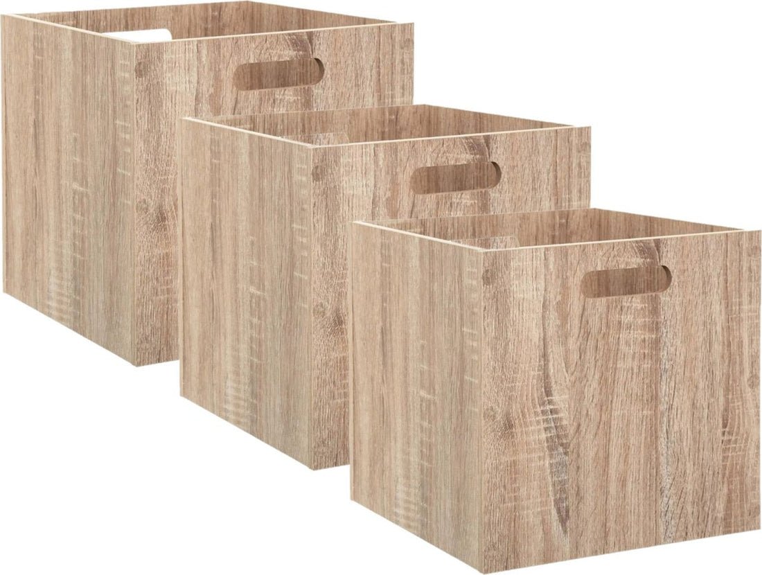 Set van 3x stuks opbergmand/kastmand 29 liter bruin/naturel van hout 31 x 31 x 31 cm - Opbergboxen - Vakkenkast manden