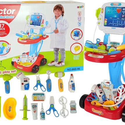 Leantoys Jeu de docteur 17 pièces - Mallette de docteur à roulettes avec ECG et effets sonores et lumineux - Jouet de docteur 3+ - Kit de docteur pour enfant - Jouet de docteur -
