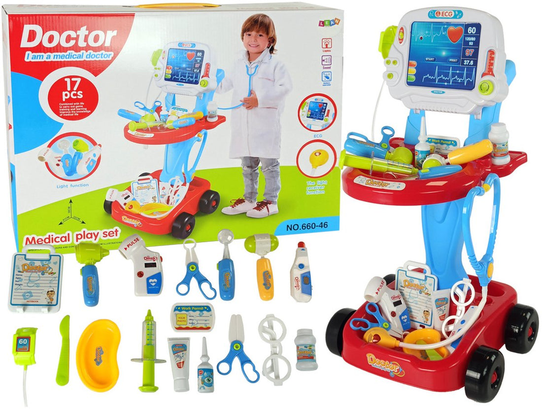 Leantoys Doctor Set 17-piece - Mobile Doctor's Set with ECG and Light and Sound - Toy Doctor 3+ - Children's Doctor Set - Doctor Toy -