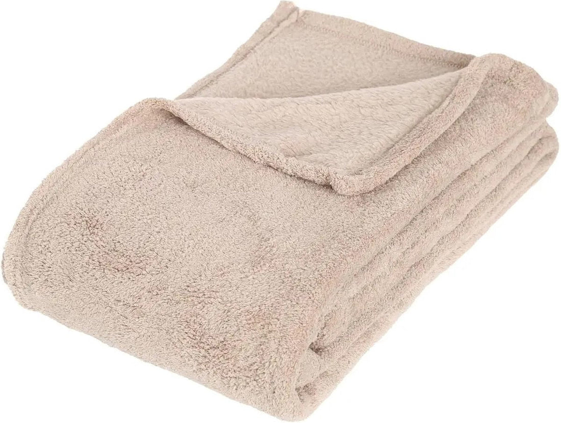 Atmosphera fleece blanket or plush throw - beige - 130 x 180 cm - polyester - Sofa throw - Fleece plaid