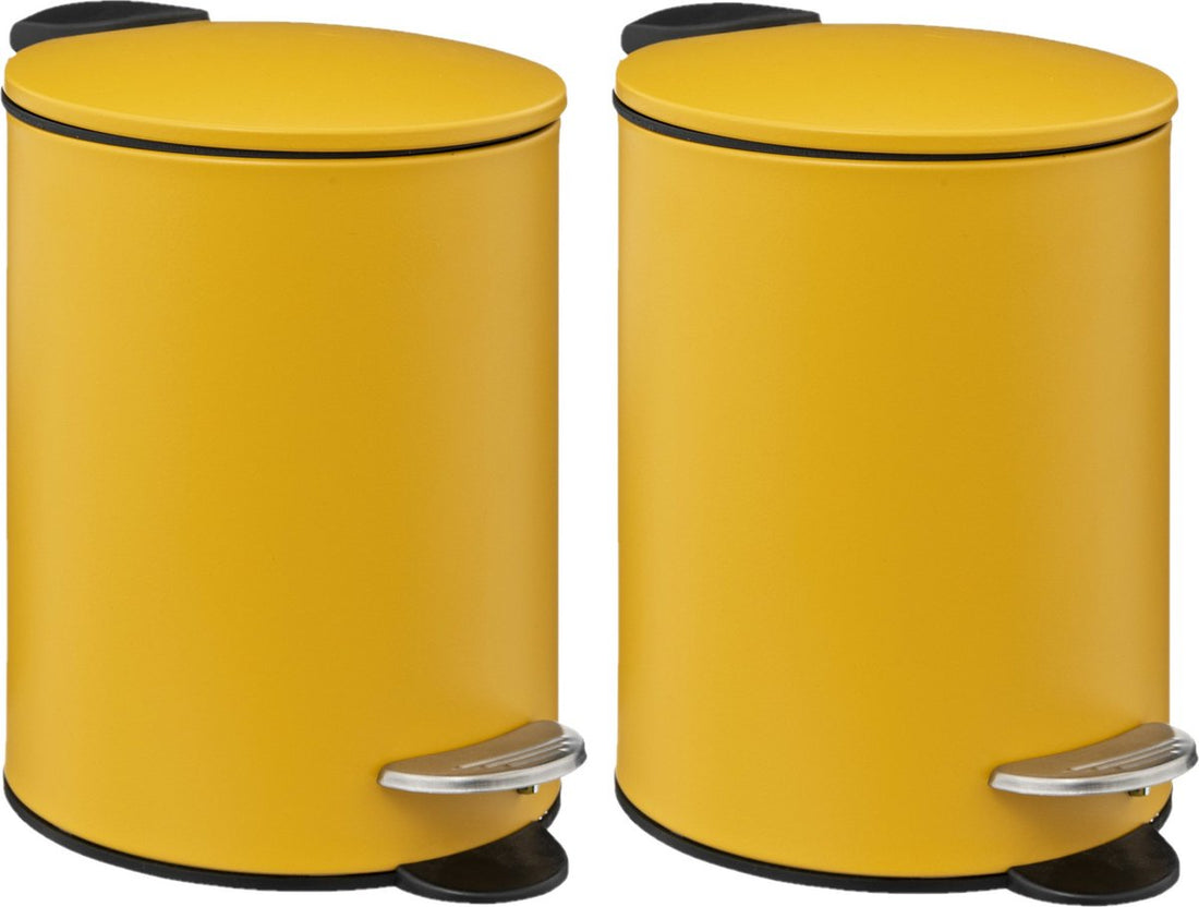 5Five Pedal bin - 2x - mustard yellow - metal - 3L - 23 cm