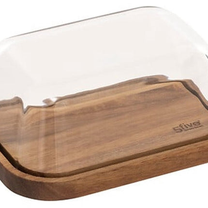 5Five beurrier - bois d'acacia - verre - 18 x 13 cm - marron/transparent