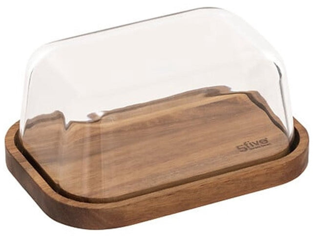 5Five beurrier - bois d'acacia - verre - 18 x 13 cm - marron/transparent