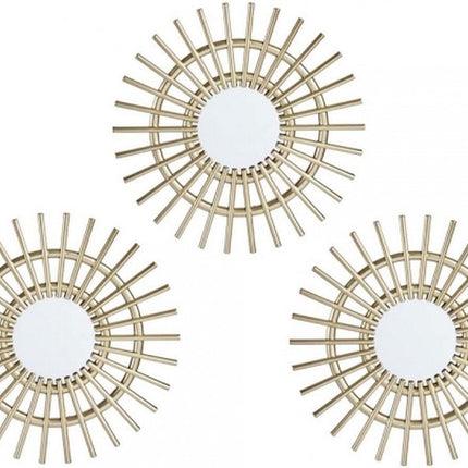 Miroir mural - Décoration murale - Miroir mural rond - Lot de 3 - Miroir en rotin - 25 ∅