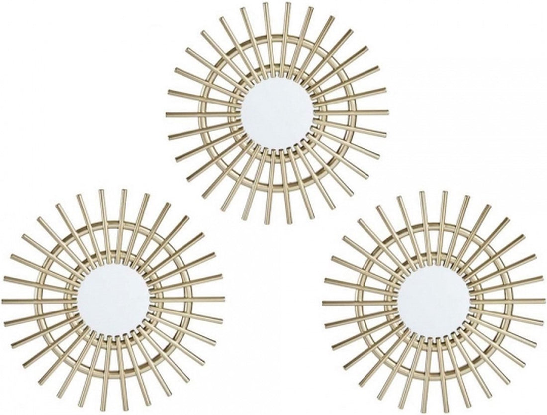 Wandspiegel - Wanddecoratie - Wandspiegel Rond - Set van 3  - Rotan Spiegel - 25 ∅