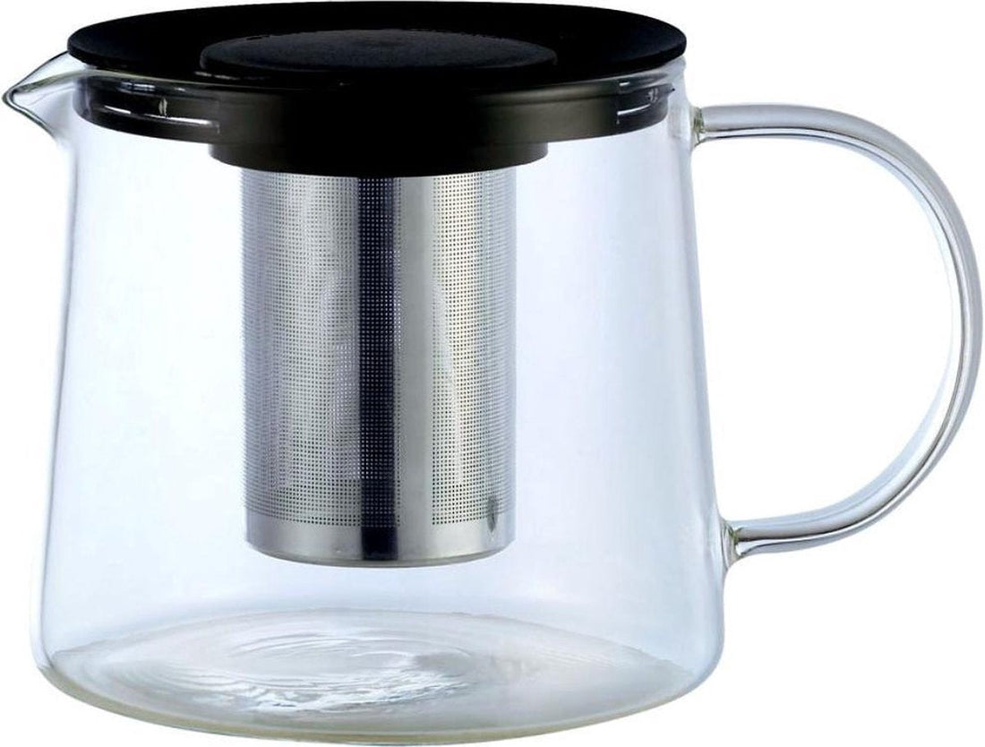 KINGHOFF Teekanne mit Edelstahlfilter 1,5 Liter - hochwertiges Borosilikatglas - spülmaschinenfest