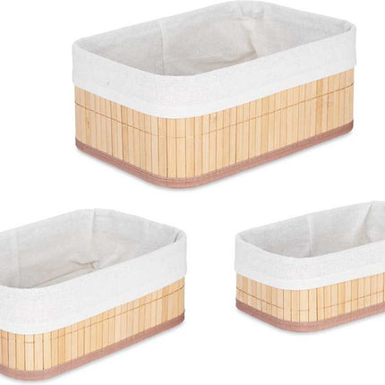Kipit Paniers de rangement salle de bain/WC – bambou/tissu blanc – lot de 3 – différentes tailles