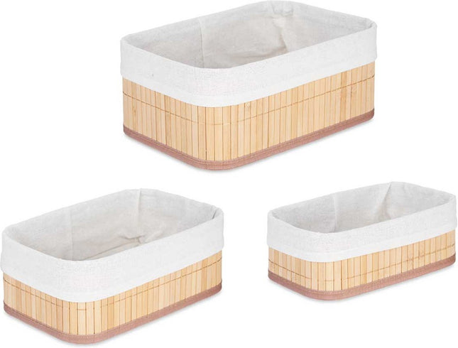 Kipit Paniers de rangement salle de bain/WC – bambou/tissu blanc – lot de 3 – différentes tailles