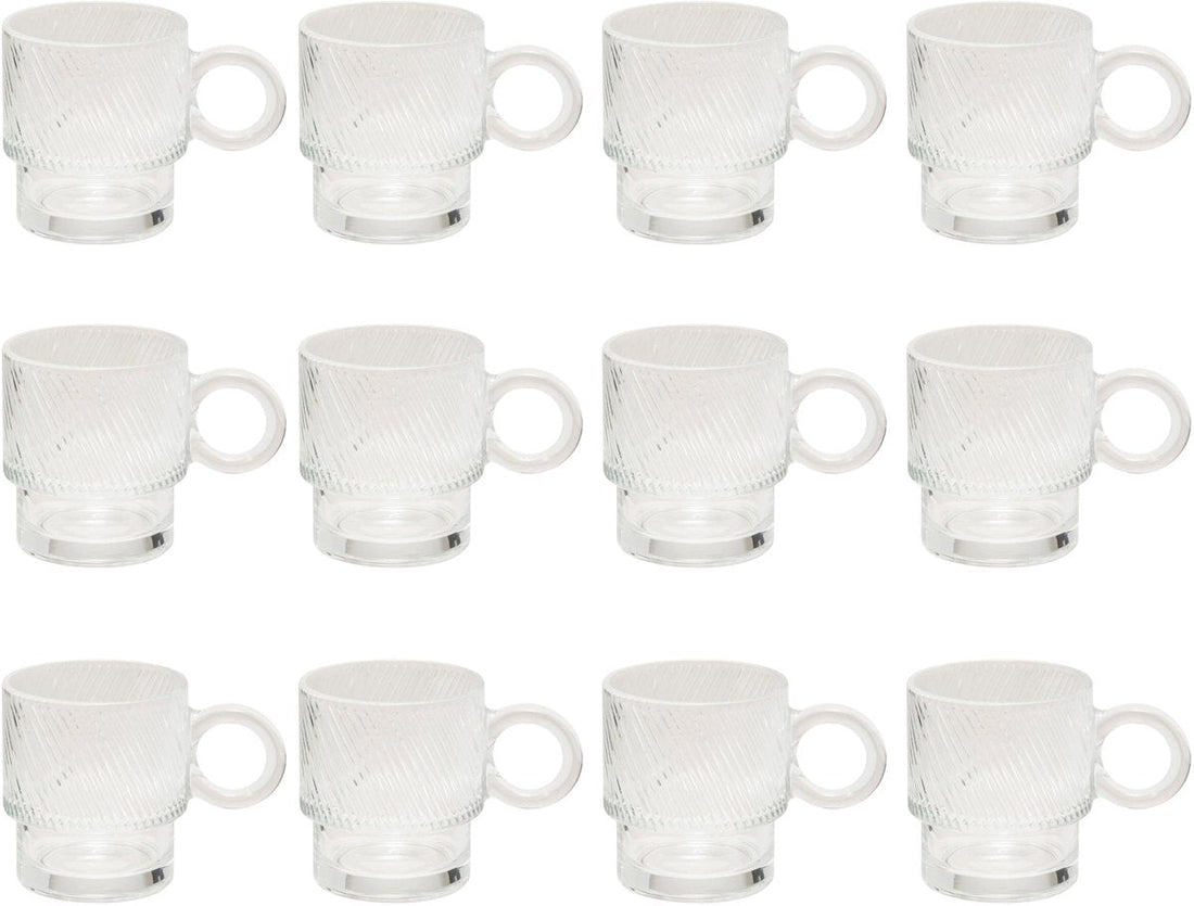 Set van 12 Transparante Glas Mokken - 30 cl - Vaatwasserbestendig - Ideaal voor Koffie, Thee en Meer