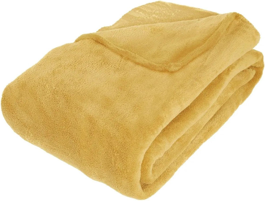 Atmosphera Fleecedecke oder Plaid zottelig - ockergelb - 180 x 230 cm - Polyester - Sofadecke - extra große Fleecedecke