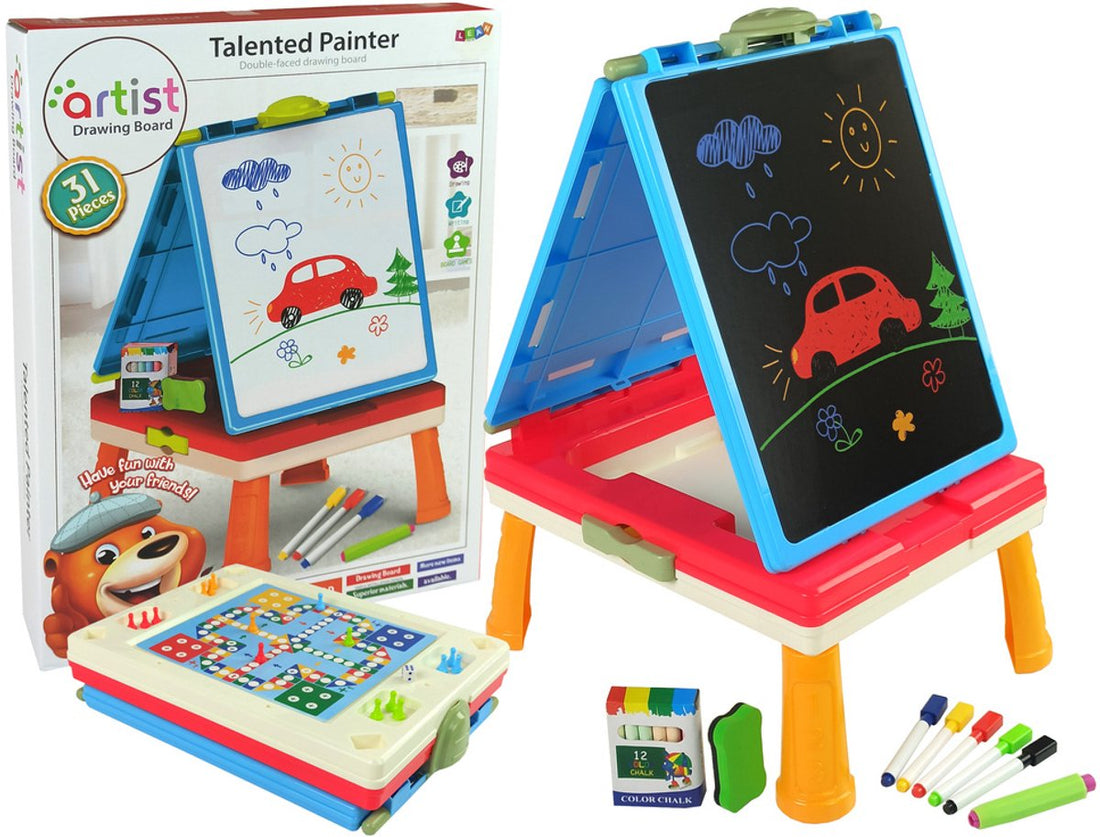 Leantoys 3-in-1 Magnetisch Krijtbord Blauw - Schoolbord met Stoel en Spelletjestafel - Educatief Speelgoed 3 + - Tafel voor Spelletjes en Krijtbord - Multifunctioneel Speelgoed - Educatief Speelgoed - Whiteboard - Magnetisch bord
