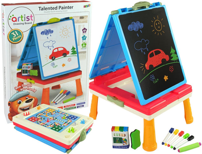 Leantoys Tableau Magnétique 3-en-1 Bleu - Tableau Noir avec Chaise et Table de Jeux - Jouet Éducatif 3+ - Table pour Jeux et Tableau Noir - Jouet Multifonctionnel - Jouet Éducatif - Tableau Blanc - Tableau Magnétique