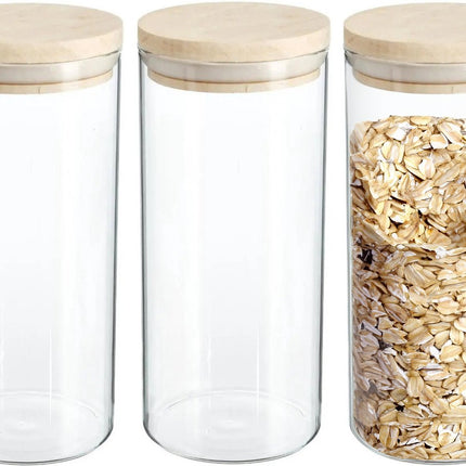 Lot de 4 bocaux de conservation en verre avec couvercle en bois - 1,3 L - Bocaux de conservation avec couvercle hermétique