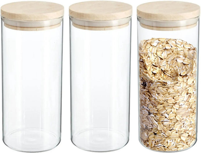 Lot de 4 bocaux de conservation en verre avec couvercle en bois - 1,3 L - Bocaux de conservation avec couvercle hermétique