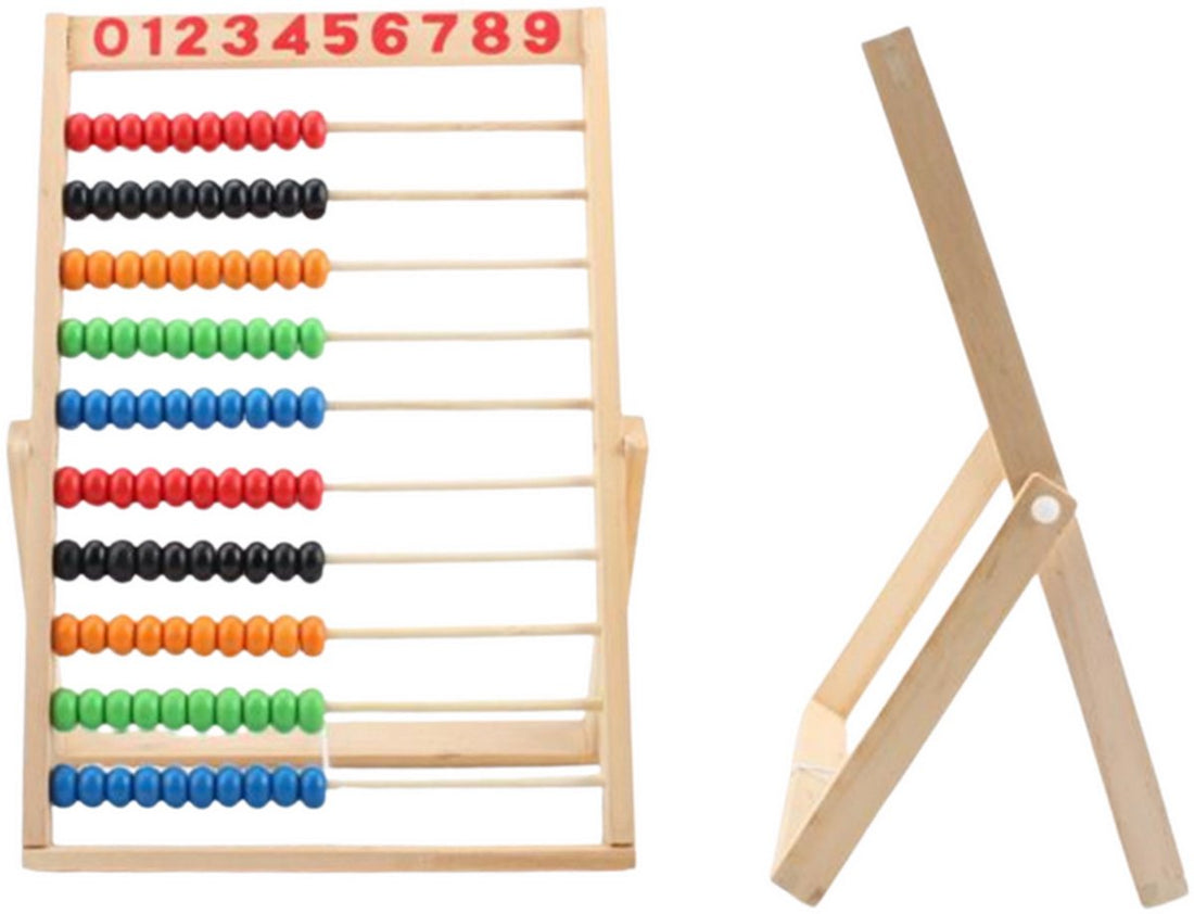 Holz-Rechenschieber Abakus mit 100 bunten Perlen - 10 Reihen - Pädagogisches Rechenhilfsmittel für Kinder - 30 x 22 cm - Hölzernes Zählbrett - Zählen lernen