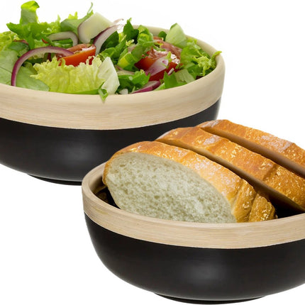5Five - 2x - saladier/plat de service - noir - bambou - 20 x 8 cm - rond