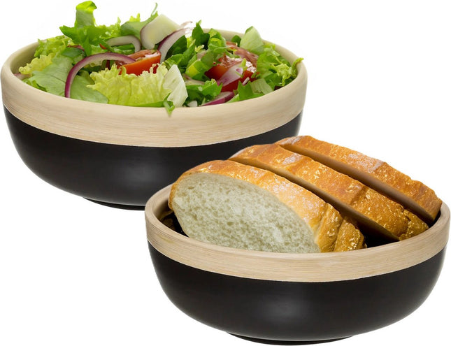 5Five - 2x - saladier/plat de service - noir - bambou - 20 x 8 cm - rond