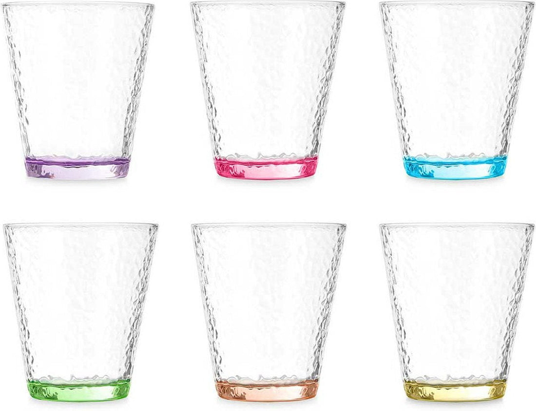 Vivalto Waterglazen/drinkglazen Colorama - 12x stuks - transparant/kleurenmix bodem - 375 ml - 9 x 10 cm