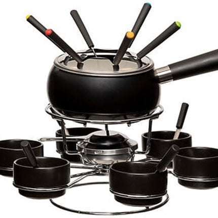 Five Appareil à Fondue - 6 personnes - céramique - noir - pivotant - fondue au chocolat - fondue au fromage - D34 cm