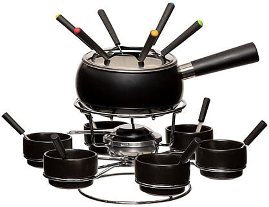 Five Fondueset – 6 Personen – Keramik – schwarz – drehbar – Schokoladenfondue – Käsefondue – D34 cm
