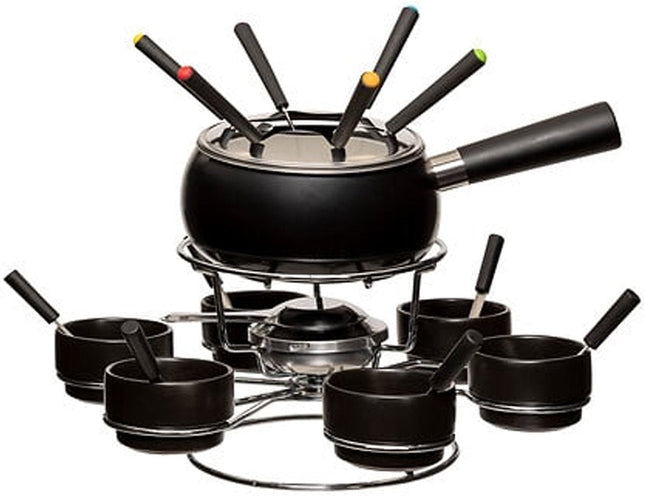 Five Appareil à Fondue - 6 personnes - céramique - noir - pivotant - fondue au chocolat - fondue au fromage - D34 cm