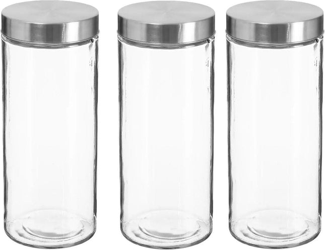 3 bocaux de conservation en verre de 2L avec couvercle en acier inoxydable - 2000 ml - Bocaux de conservation avec couvercle hermétique