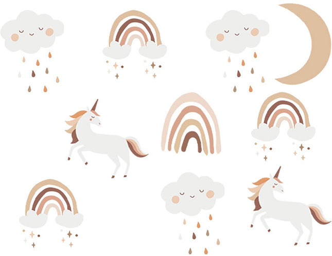 Sipo Stickers muraux Licornes - Décoration Murale Autocollante pour Chambre d'Enfant - 86x54 cm - Autocollant Licorne Coloré pour Chambre de Fille - Licorne - Arc-en-ciel - Stickers muraux