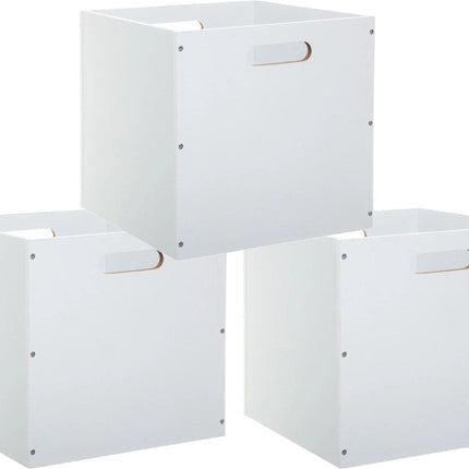 5Five Panier de rangement/panier de placard - Lot de 3 pièces - Blanc - 31 x 31 x 31 cm - 29 litres - Paniers pour étagères - Bois - Pliable