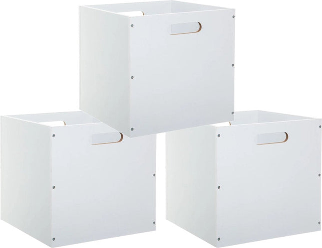 5Five Panier de rangement/panier de placard - Lot de 3 pièces - Blanc - 31 x 31 x 31 cm - 29 litres - Paniers pour étagères - Bois - Pliable