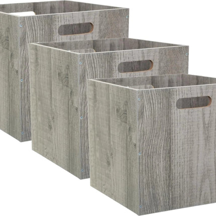 5Five Panier/casier de rangement - Lot de 3 - Gris délavé - 31 x 31 x 31 cm - 29 litres - Paniers de rangement pour étagères - Bois - Pliable - Caisses