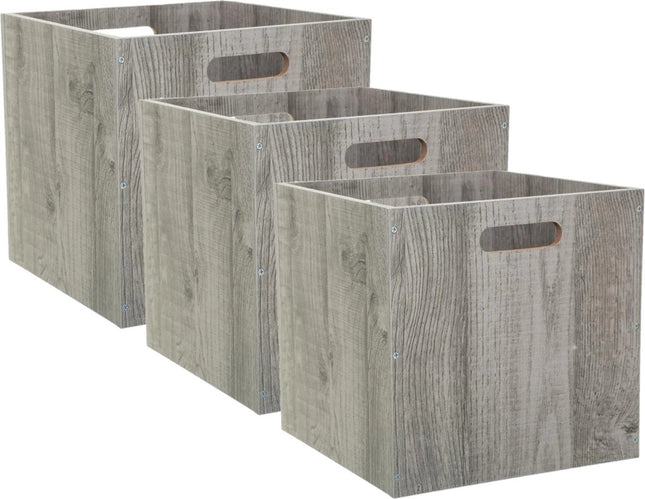 5Five Panier/casier de rangement - Lot de 3 - Gris délavé - 31 x 31 x 31 cm - 29 litres - Paniers de rangement pour étagères - Bois - Pliable - Caisses