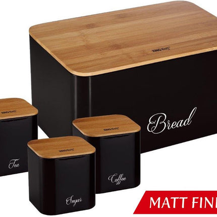 Kinghoff 1586 - Boîte à pain avec boîtes de conservation - Acier / bambou - noir