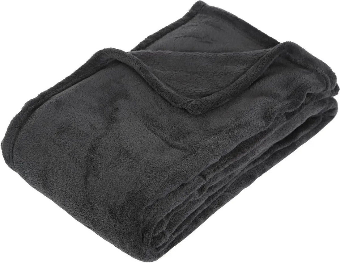 Atmosphera fleece blanket or plush throw - anthracite - 130 x 180 cm - polyester - Sofa throw - Fleece throw