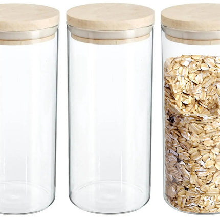 Boîte de conservation Secret de Gourmet - 3 pièces - pot de stockage - 1300 ml - verre - avec couvercle en bois - aliments - cuisine