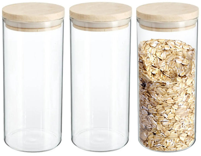 Boîte de conservation Secret de Gourmet - 3 pièces - pot de stockage - 1300 ml - verre - avec couvercle en bois - aliments - cuisine