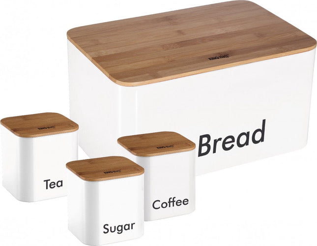 Kinghoff 1026 - Ensemble de boîtes à pain - Blanc - Acier inoxydable avec bois - 35x23x18,5 cm