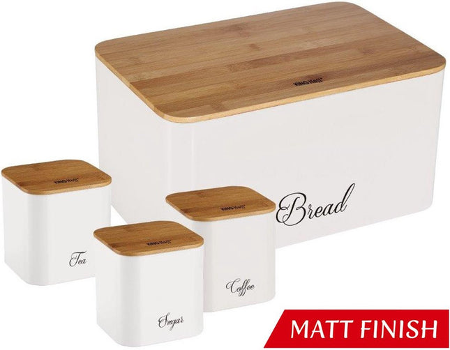 Kinghoff 1587 - Boîte à pain avec boîtes de rangement - Acier / bambou