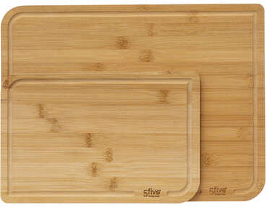 5Five Kitchen cutting board set of 2 pieces with juice groove - bamboo wood - 35 x 25 cm / 22 x 15 cm
