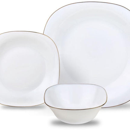 KingHoff Service de Table TOPAZ 18 pièces - Assiettes Carrées Blanches avec Bord Doré - Service pour 6 Personnes - Compatible Lave-Vaisselle
