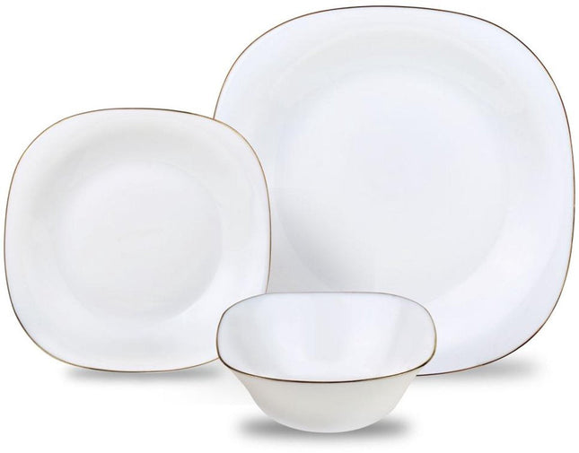 KingHoff Service de Table TOPAZ 18 pièces - Assiettes Carrées Blanches avec Bord Doré - Service pour 6 Personnes - Compatible Lave-Vaisselle