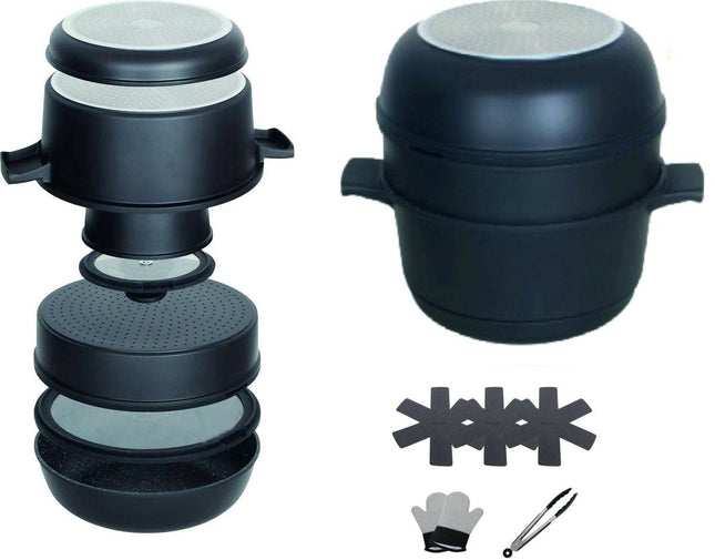 Hakal Set de 12 casseroles empilables – Batterie de cuisine gain de place | Compatible induction | Accessoires inclus