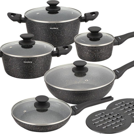 Klausberg 7657 - 12 delige pannenset - Kookpannen - 16-20-24-24-28 cm - zwart - met deksel