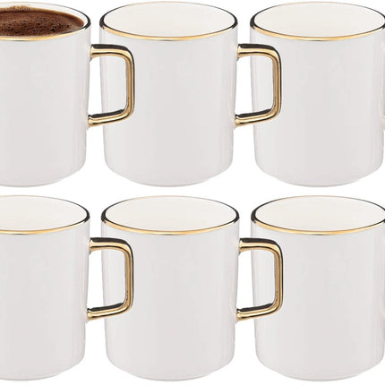 Secret de Gourmet Tasses à café Athena - Lot de 6 - Céramique - blanc/or - 350 ml - 8 x 9 cm