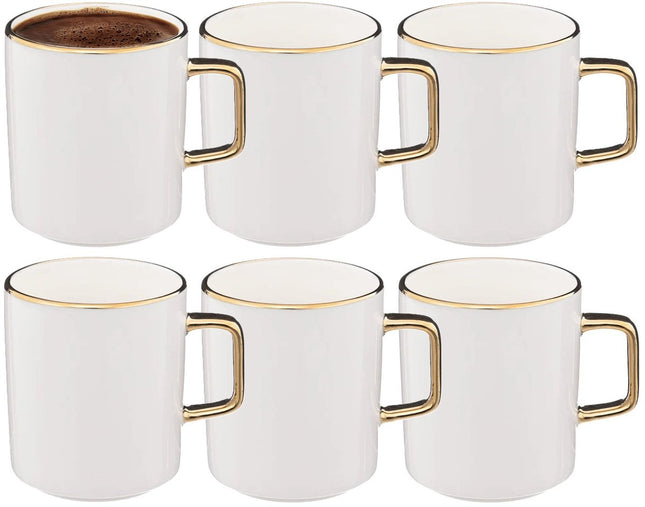 Secret de Gourmet Tasses à café Athena - Lot de 6 - Céramique - blanc/or - 350 ml - 8 x 9 cm